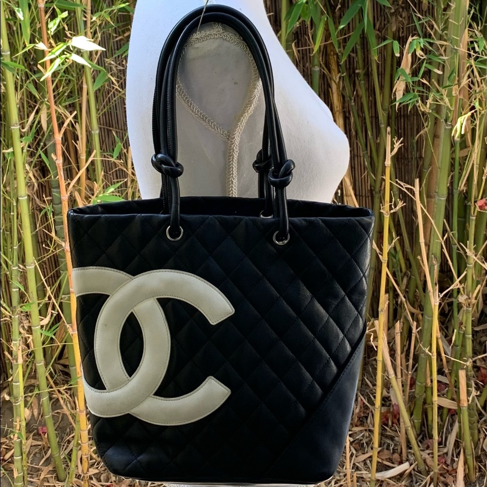 AUTHENTIC CHANEL black Cambon Ligne coco SMALL tote bag